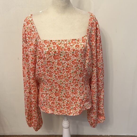 Lush coral floral Fremont puff sleeve smock blouse Size XL New - Picture 2 of 11